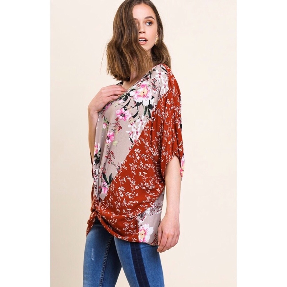 24hr SALE 🔥 Mix Patterned Oversized Draped Blouse - Picture 4 of 5